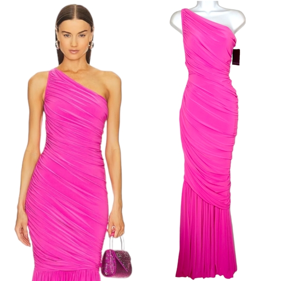 Norma Kamali Dresses & Skirts - NORMA KAMALI Orchid Pink One Shoulder Ruching Diana Fishtail Gown X-Small NWT